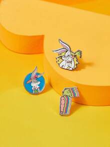 LOONEY TUNES X SHEIN 时尚可爱彩色兔子胡萝卜图案胸针套装 - 彩色 - 查看 2