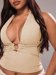 Rustia 美式性感街头时尚女士细肩带吊带背心，百搭 - 杏色 - 查看 3