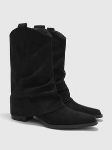 CUCCOO BIZCHIC Black Mid-Calf Boots | Matte Premium Leather-Look | Chunky Heel For Comfort | Minimalist Workwear Style | 2 Pairs, Luxury Synthetic - Black - View 6