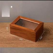 1件装复古木质柜，带玻璃门和抽屉，可用于存放化妆品和杂物，情人节礼物