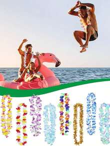 5/10/20/30/40/50件装，夏威夷花环项链，热带夏威夷花卉主题派对礼品，头饰，节日婚礼，海滩生日装饰，派对用品，花环，头饰，节日婚礼，海滩生日装饰，圣诞节 - 顏色 - 查看 2