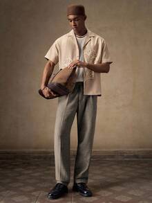 AKNOTIC Business Casual Quần ống đứng dáng rộng dệt kim cho nam, thời trang mặc hàng ngày - Cà phê nâu - Xem 3