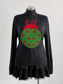 Sunspun Halloween New Casual Seven-Star Ladybug Women Zip-Up Long Sleeve Cardigan Sweater - Multicolor - View 5