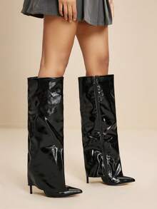 Daringsoles 女士时尚尖头高跟及膝靴 - 黑色 - 查看 3