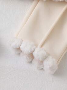 SHEIN Baby Girls' Casual Cute Rabbit Embroidery Fuzzy Hem Round Neck Long Sleeve Knit Top And Flare Leg Pants Set, Autumn/Winter - Beige - View 5