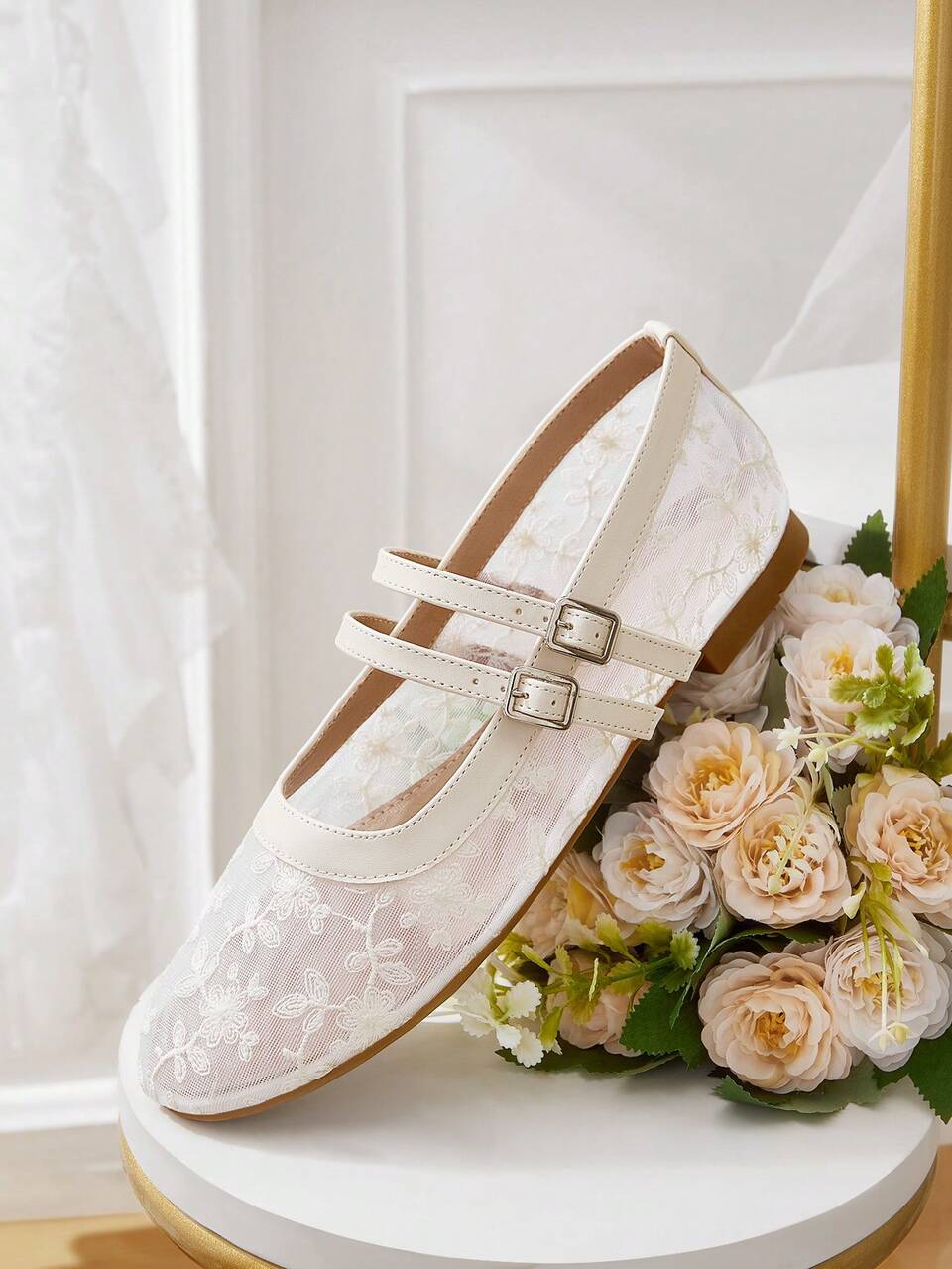 CUCCOO HITCHD White Mesh Flat Round Toe Casual Comfortable Breathable Strap Flat Shoes For Women, Spring Shoes, Spring Break, Easter For Christmas