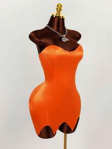 Amplova Halloween Fairy COS Strapless Backless Criss-Cross Strap Mini Dress - Orange - View 4