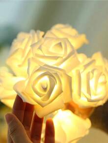 1 件 1.5/3 米家居装饰泡沫塑料玫瑰花灯串、卧室墙壁装饰玫瑰灯、房间床头装饰花灯、婚礼求婚派对装饰灯串、情人节装饰灯串、适合生日派对装饰 - 白色玫瑰 - 查看 10