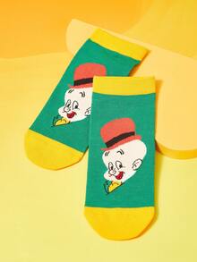 LOONEY TUNES X SHEIN Women's Cartoon Character Pattern Contrast Color Ankle Socks - Green - View 2