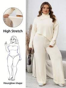 Hourglow Ensemble pull col roulé et pantalon de couleur unie élégant grande taille Dollyholly86, automne/hiver, pour morphologie en sablier