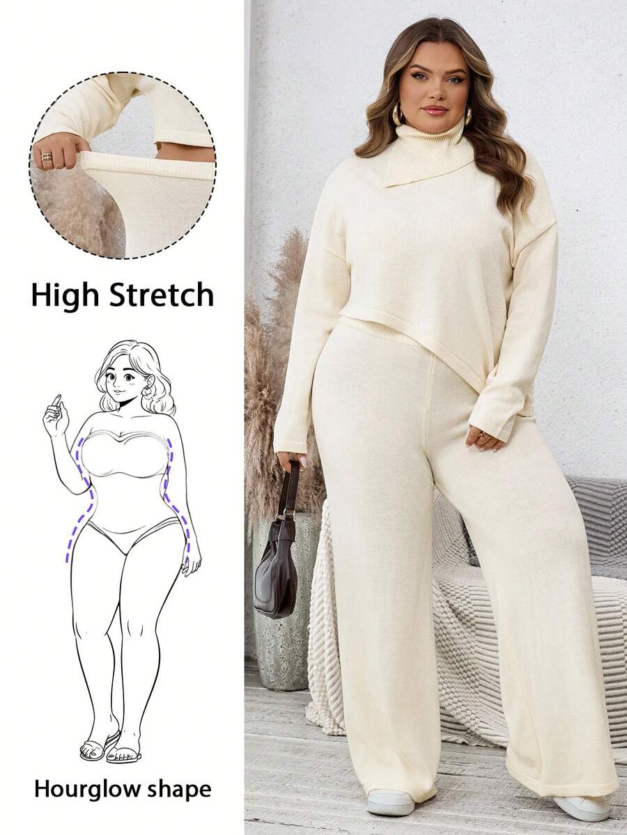 Hourglow Ensemble pull col roulé et pantalon de couleur unie élégant grande taille Dollyholly86, automne/hiver, pour morphologie en sablier