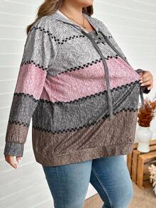 SHEIN CURVE+ 大码女式针织V领印花卫衣，秋冬季感恩节新年冬季狂欢派对 - 彩色 - 查看 6