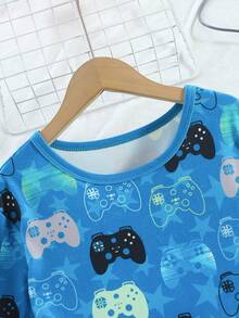 2 件套青少年男童星星印花时尚休闲长袖上衣和裤子紧身家居服，春/秋/冬 - 藍色 - 查看 3