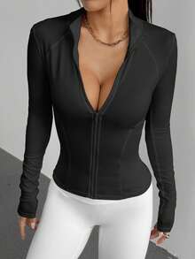 DAZY Women's Slim Fit Waist Drawstring Casual Sports Jacket - Black - View 4