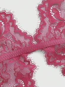 ROMWE Goth Floral Lace Cutout Sexy Jumpsuit - Hot Pink - View 3