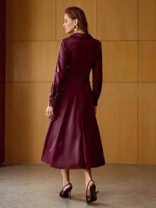 MOTF PREMIUM 女士冬季勃艮第色 PU 皮革连衣裙 - 酒紅色 - 查看 3