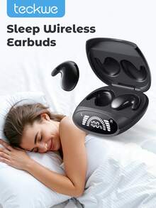 Teckwe 无线耳塞，入耳式睡眠耳机，噪音阻隔 LED 电量显示，舒适佩戴，适合睡眠、工作、徒步旅行 - 黑色 - 查看 1