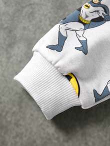 BATMAN X SHEIN 2pcs/Set Young Boy Casual Bat Print Hoodie Sweatshirt And Letter Graphic Sweatpants