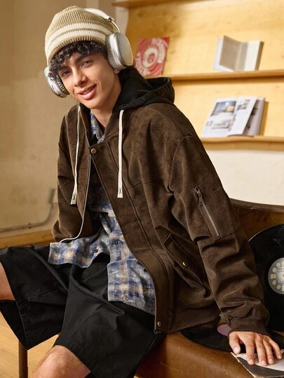 Open Phase STONE DISTRICT 男士宽松连帽摩托车皮夹克，全新秋冬春夏系列