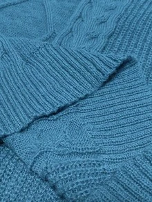 Elenzga Plus Size Solid Color Fitted Knit Dress, Casual For Autumn/Winter - Dusty Blue - View 6