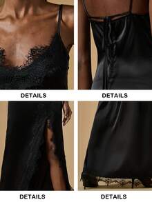 Briarwyn 女式露肩细肩带黑色蕾丝拼接高开衩下摆连衣裙 - 黑色 - 查看 9