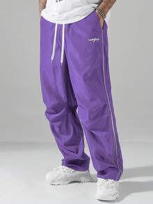 Manfinity Hypemode 男士秋季街头学院风长裤 - 紫色 - 查看 5