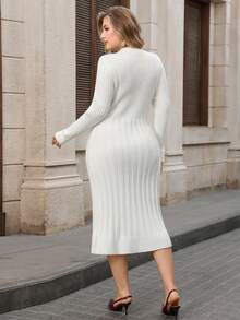 SHEIN Lacomfia Plus Size Women Elegant Long Sleeve Crew Neck Sweater Dress, Autumn/Winter