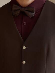 Manfinity Bizformal 男士纯色V领单排扣休闲商务通勤背心 - 棕色 - 查看 3