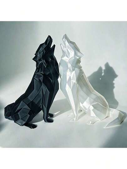 Escultura de lobo abstracto moderno - Escultura de plástico impresa en 3D, adecuada para decoración del hogar y la oficina, uso en interiores y exteriores, sin necesidad de electricidad, adecuada para sala de estar, estantería, entrada, decoración de interiores y exteriores | Diseño de lobo abstracto | Plástico