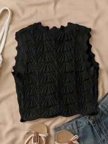 SHEIN Unity Áo len cardigan không tay buộc khoét lỗ màu trơn thời trang thu đông ngọt ngào cho nữ - màu đen - Xem 2