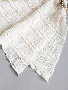 SHEIN PETITE 休闲通勤不对称下摆喇叭袖侧金属纽扣杏色T恤，适合娇小女性，秋冬 - 杏色 - 查看 5