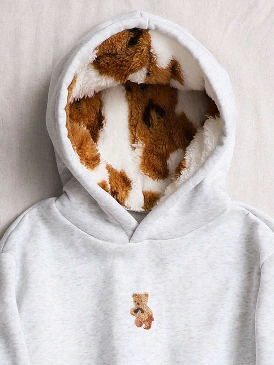 Teen GirlCasual Leopard Print Thermal Lined Beanie Hat, Suitable For School And Daily Wear Hoodies - Light Grey - View 1