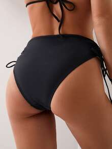 Oceva Summer Beach Women's Fashion Side Drawstring Bikini Bottom - Black - View 2