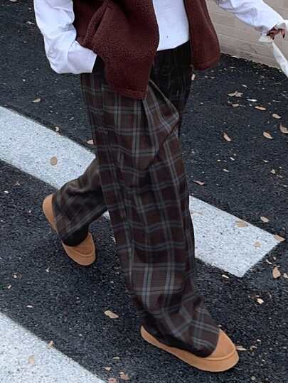 Dazy Plus 大码女式格子松紧腰抽绳宽松直筒休闲裤，街头风格