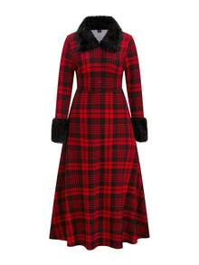 Comfylo Robe longue en polaire à imprimé écossais élégante, grande taille, Noël - Multicolore - Voir 2