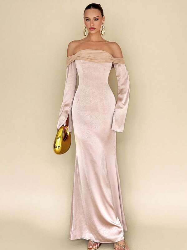 Rafferiza Fashionable Long Sleeve Sexy Off-Shoulder Strapless Dress