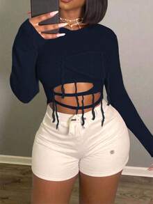 BamGleam كنزة صوفية نسائية مصنوعة من الأكريليك ذات أكمام طويلة وياقة واحدة، بتصميم وردي مفرغ مع شراريب، قصيرة وضيقة، بأسلوب كاجوال مناسب للسفر والعطلات والحفلات، مناسبة للارتداء في الربيع والخريف والصيف والشتاء