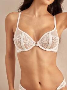 Charlaine Women's Solid Color Lace Sexy Elegant Front Hook Bra Lingerie Bra - White - View 7