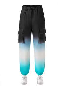 Teen Boy Pants Casual Printed Long Trousers, Contrast Gradient Letter & Gradient Print, Elastic Waist, Everyday Wear, Loose Street Style Chic Outfits For Autumn/Winter - Multicolor - View 6