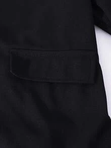 少女时尚甜美不对称领腰部收腰褶皱纯色连衣裙，略显正式 - 黑色 - 查看 5