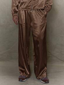 Musero Straight Leg Elasticated Drawstring Waistband Satin Trousers Pants SPRING SUMMER Tracksuit Bottoms Only Streetstyle - Coffee Brown - View 2