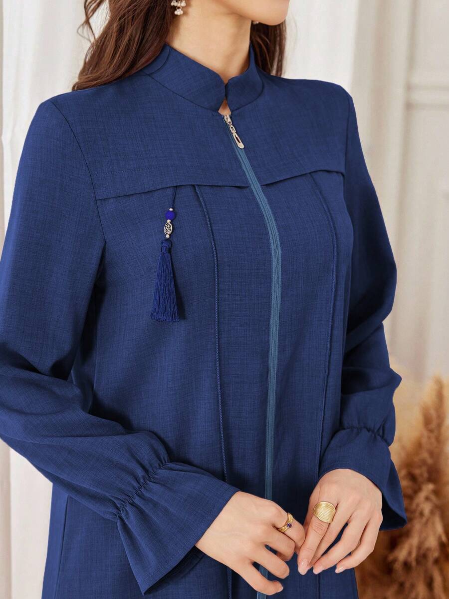 Yasmyna 紫色休闲宽松拉链长袍,适合秋冬季外出 - 寶藍色 - 查看 1