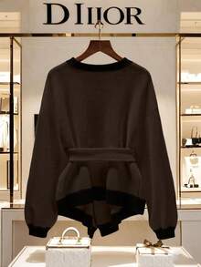 Franclia Nuevo suéter tipo cárdigan de mujer de diseño minimalista de alta gama personalizado francés para otoño/invierno - Café integral - Ver 2