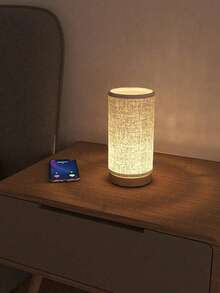 1Pc Vintage Fabric Night Light With Wooden Base, Warm Light Creative Romantic Table Lamp For Room Decor - one-size - View 4