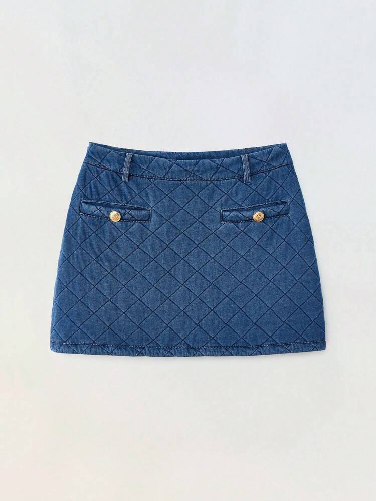 SHEIN Maija 여성 가을 메탈 싱글 브레스트 데님 재킷 및 데님 미니 스커트 캐주얼 슈트