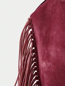 SHECARRY Túi xách nữ phong cách Boho bằng da lộn với viền tua rua - Màu nâu đậm, túi đeo vai dung tích lớn, thích hợp cho kỳ nghỉ, du lịch và sử dụng hàng ngày, túi đi biển thời trang rộng rãi, mẫu túi da lộn mới nhất dành cho nữ. - Màu Đỏ Sâu - Xem 4