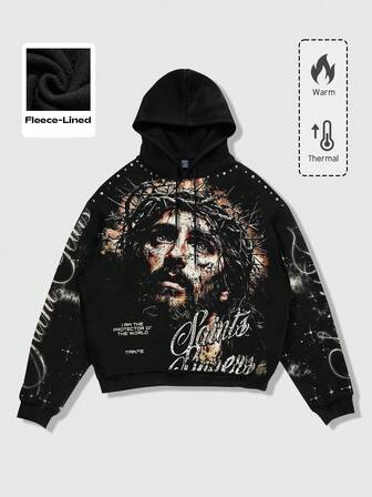 Men's Casual Figure Religious Print Hoodie Sweatshirt, Autumn/Winter