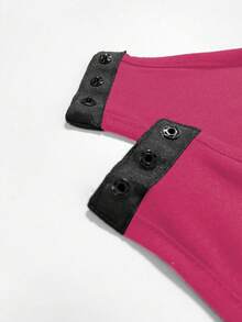 SHEIN LUNE 女式休闲纯色拉链长袖紧身衣 - 玫紅色 - 查看 4