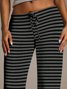 Aloruh بنطلون نسائي جديد ذو خصر منخفض مخطط باللونين الأسود والرمادي، مناسب للخارج والكاجوال والرياضة في فصلي الخريف والشتاء - الأسود - مشاهدة 8