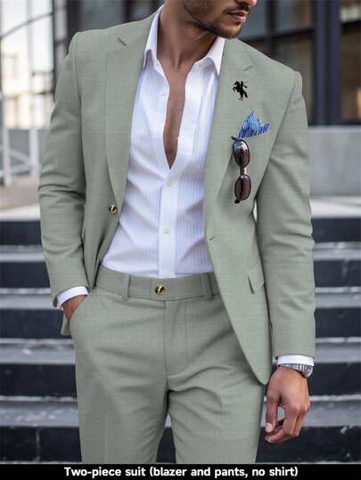 Manfinity Mode Men's Casual Business 2 Pieces Suit, Solid Color Suit Set Jacket And Pants, Simple Fashion Casual Daily Wear Wedding Suit Prom Suit Men, Suitable For Valentine's Day Anniversary And Other Occasions, It Is A Great Gift For Your Boyfriend Or Husband. Men Blazer And Pants Men Casual Suit Men Suit Set Grey Slim Fit Suit Two Pieces Suit